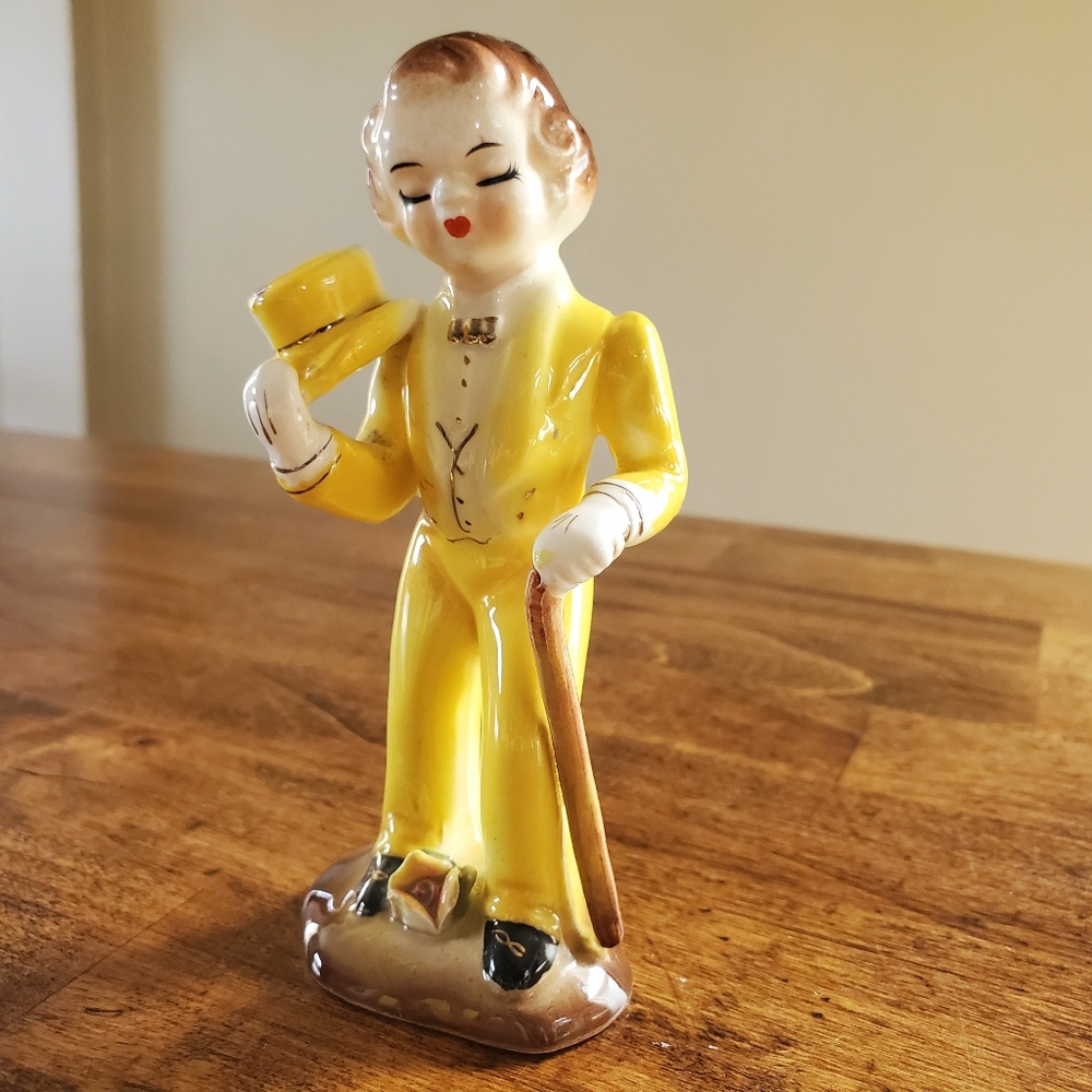 Vintage Ceramic Figurine with Hat and Cane 1950s